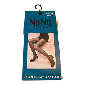 Nu & Nu Legwear Queen Fishnet Lace Tights Black 3X/4X Chevron With Oval Cutouts